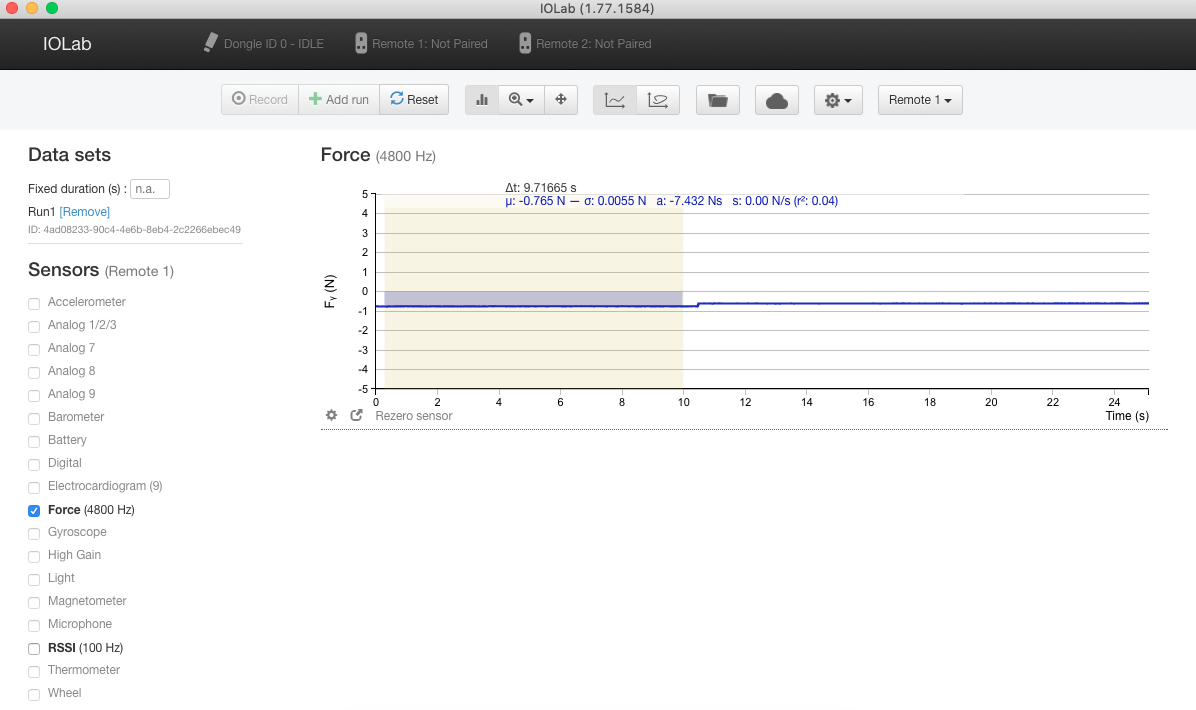 determining tension as the average value of the force sensor reading
