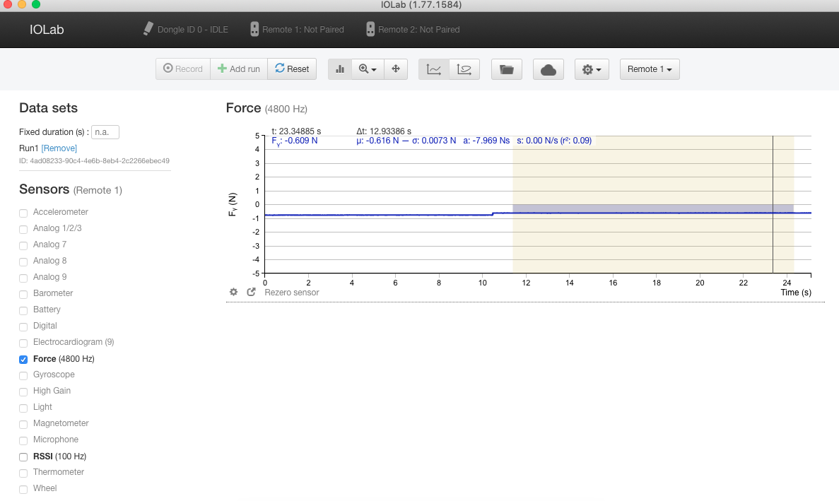 determining tension as the average value of the force sensor reading